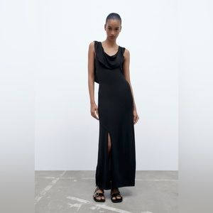 Zara Black Fluid Neckline Maxi Knit Dress - Size Large- NWT
